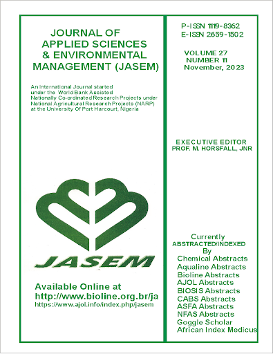 Journal of Applied Sciences and Environmental Management